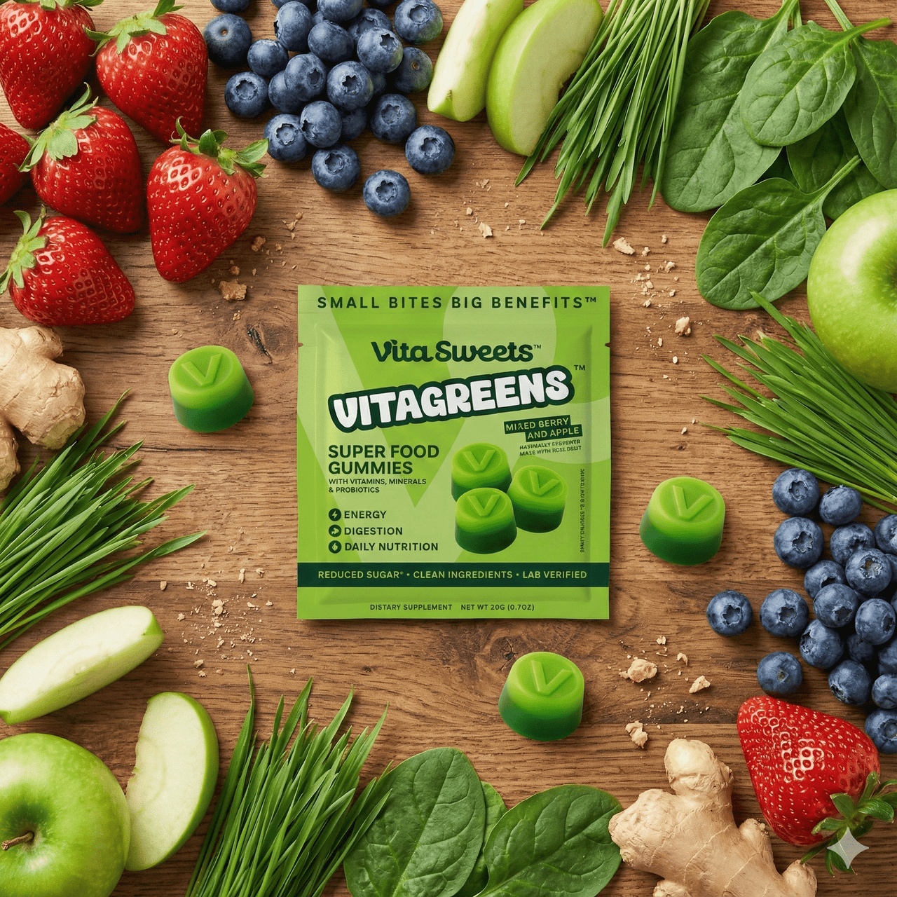 VitaGreens Organic SuperGreens & Multivitamin Gummies - VitaSweets