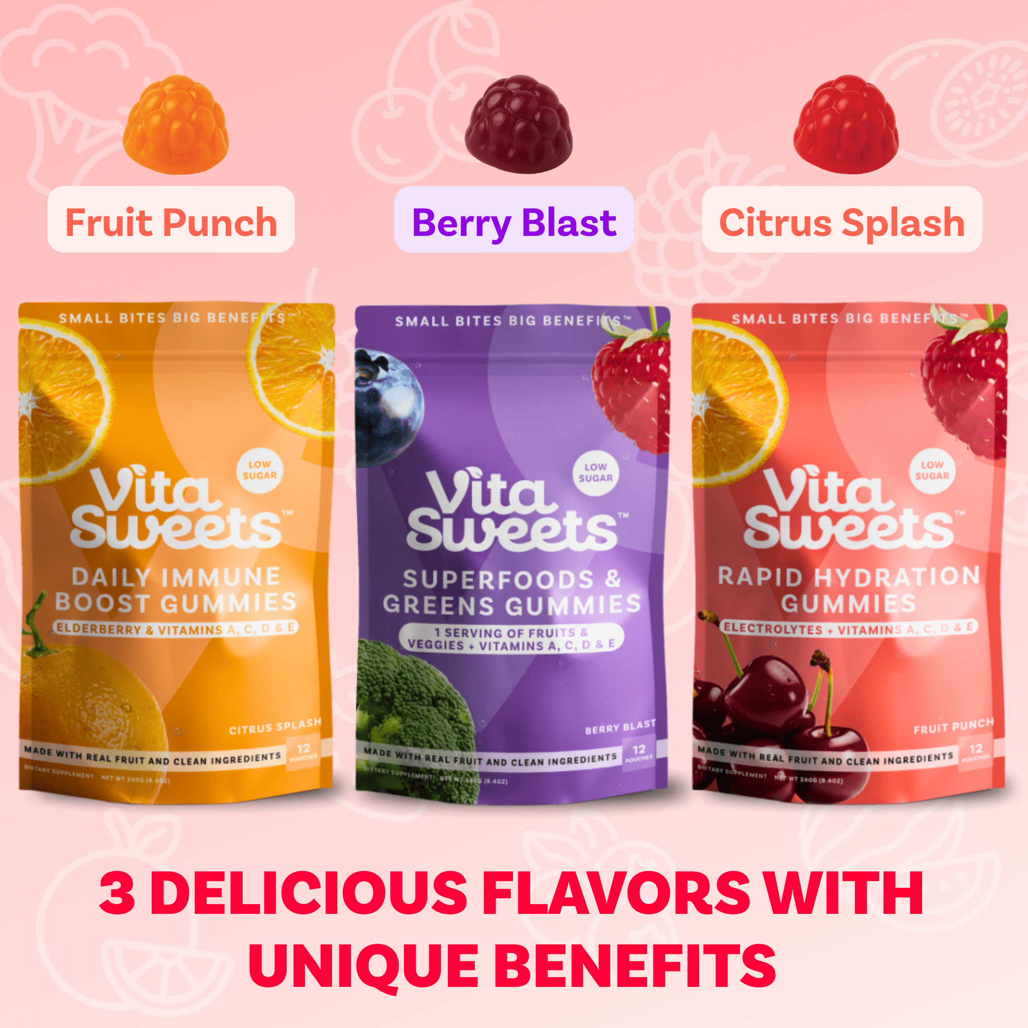 VitaSweets Rapid Hydration Gummies 12x Pouches - Fruit Punch - VitaSweets